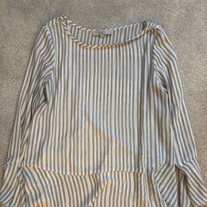 LOFT Navy and White Striped Blouse